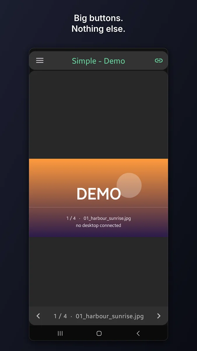 qIV Remote: the Simple screen, showing one picture and nothing else